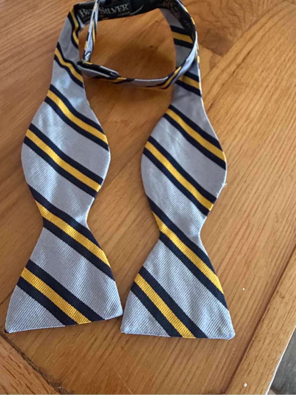 Ben Silver gray navy Gold Stripe Bowtie Bow Tie